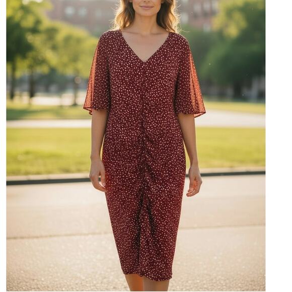 NWT ~ Red & White Ruched Front Dress ~ Open Drape Sleeveless Sleeves ~ Plus XXL - Picture 2 of 5